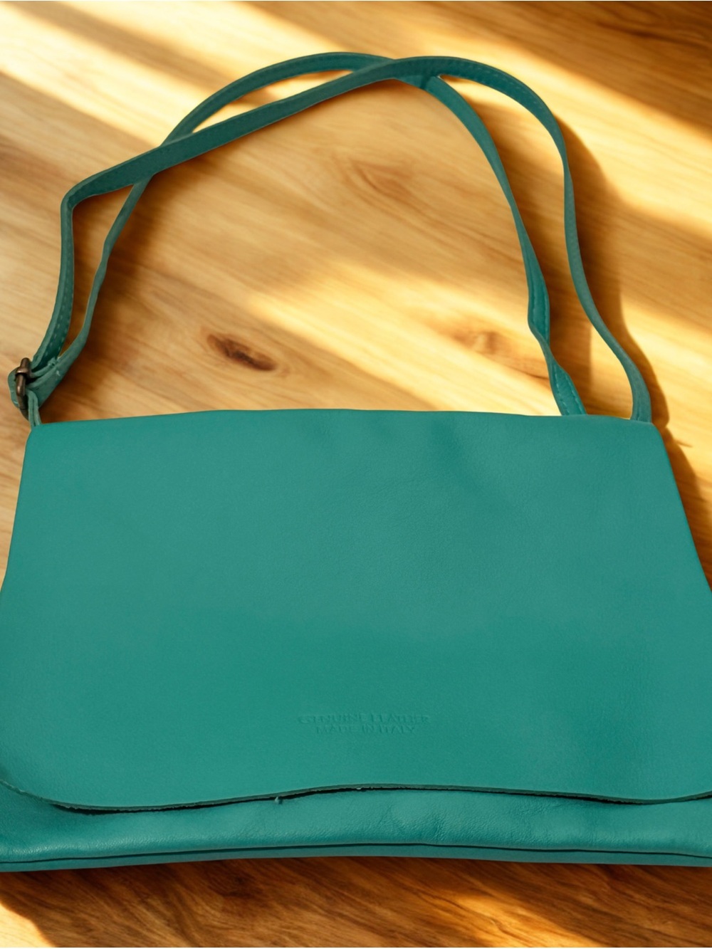 Teal Vintage Italian Leather Crossbody Shoulder Bag